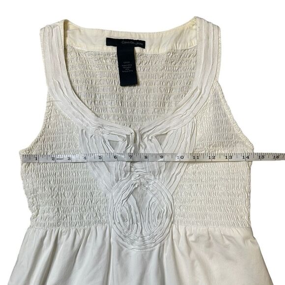 Calvin Klein Jeans Twill Mini Dress With Woven Piecing & Smocked Bust Size Small - Picture 6 of 11